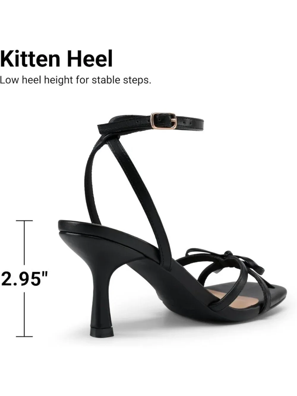 DREAM PAIRS Women's Black Bow Heels Kitten Heels Square Toe Strappy Heeled Shoes